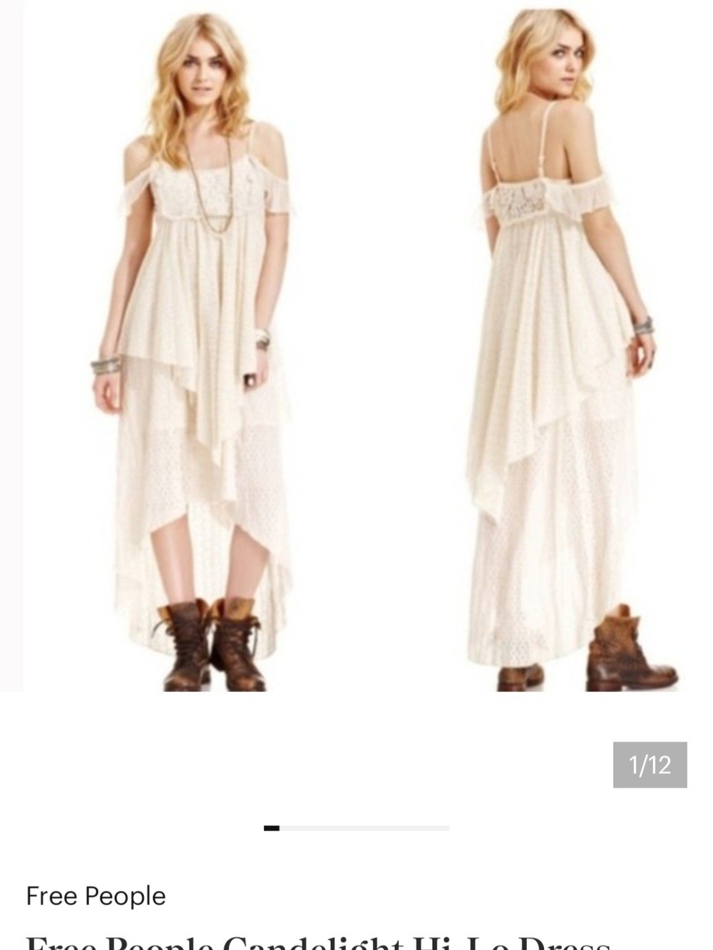 Free People Cream Candlelight Hi-Lo Maxi Dress Eyelet Lace Rare